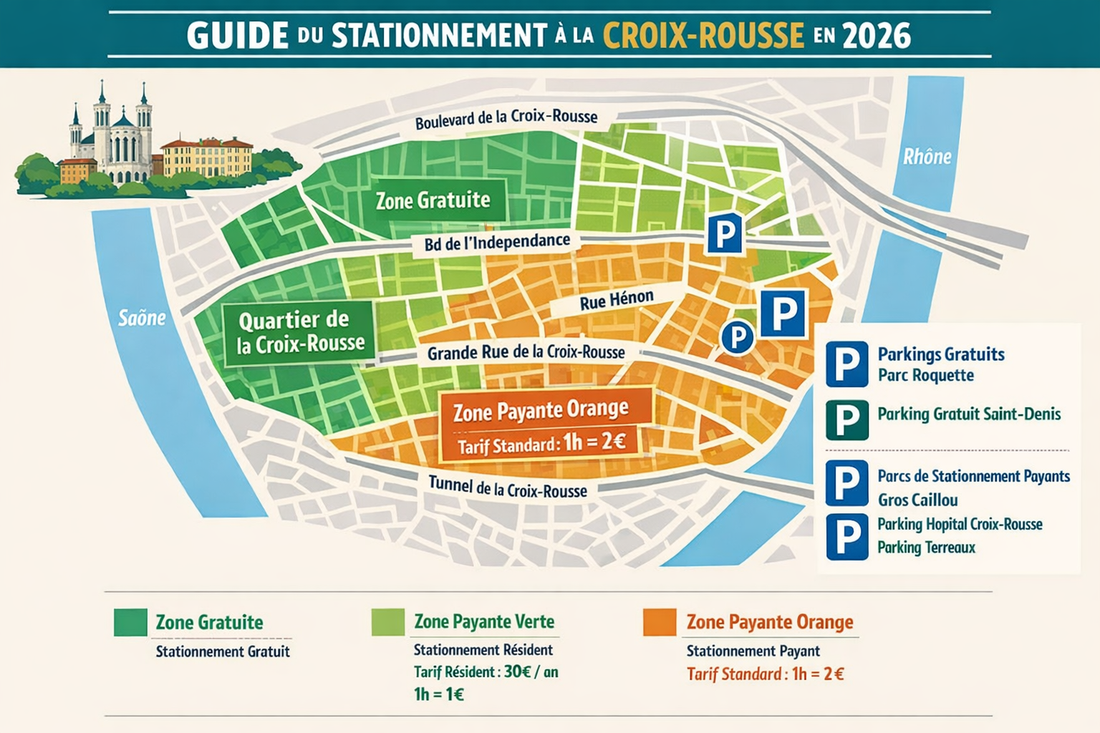 Guide top du stationnement gratuit et payant dans l'arrondissement Croix-Rousse à Lyon en 2026